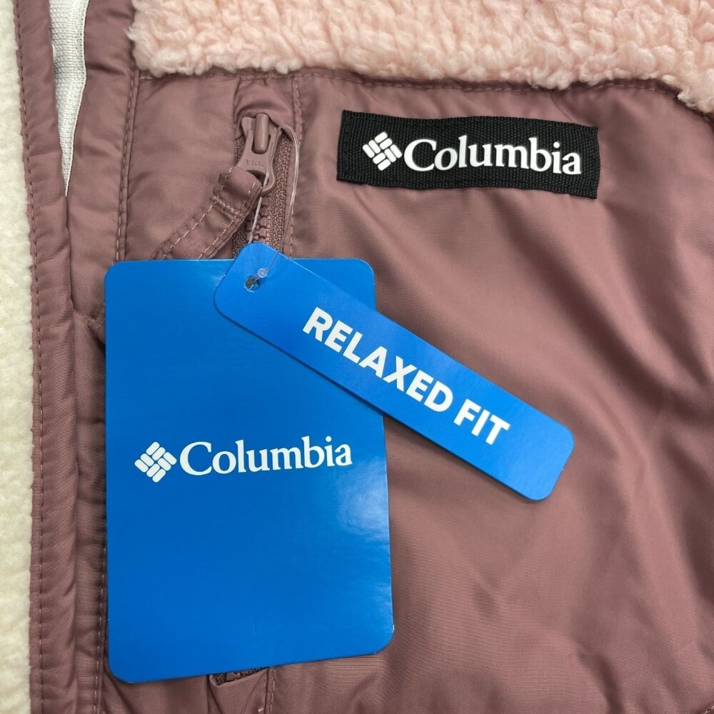 Columbia Women's XS Fleece Pullover Jacket Chalk Dusty Pink Fig Relaxed M0475 - Picture 9 of 12